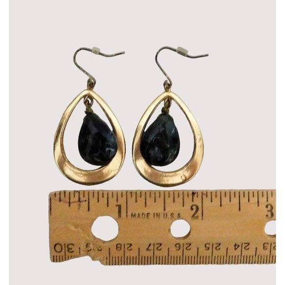 Set Necklace 16-19" Marble Pierced Fishhook Earrings Bracelet Bronze Green Blue - Picture 9 of 13